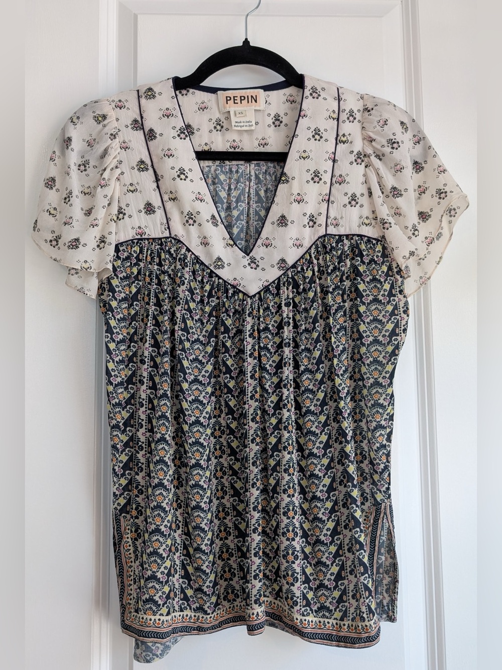 Anthropologie PEPIN Printed Luca Blouse Pullover Boho V Neck Floral Size XS